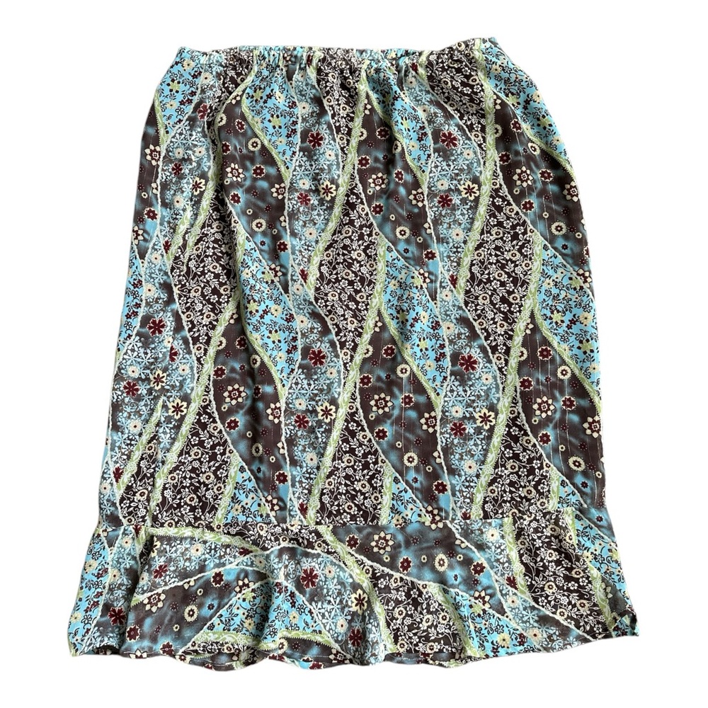 Vintage 90’s Boho Patchwork Skirt Christopher Banks Women’s Size XL Blue Brown